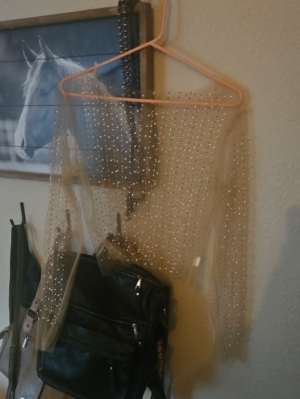 Sheer Nude Beaded Long-Sleeve Top